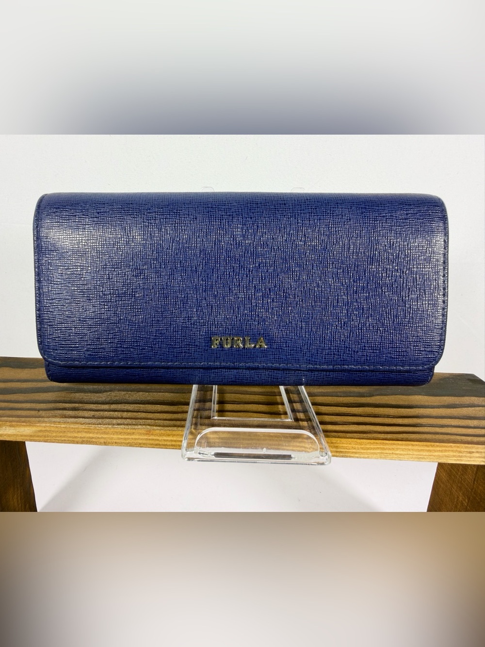 2160: Furla Blue Saffiano Leather Continental Wallet